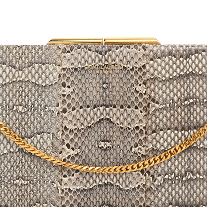 Saint Laurent Snakeskin Midnight Clutch Grey White 8 of 10