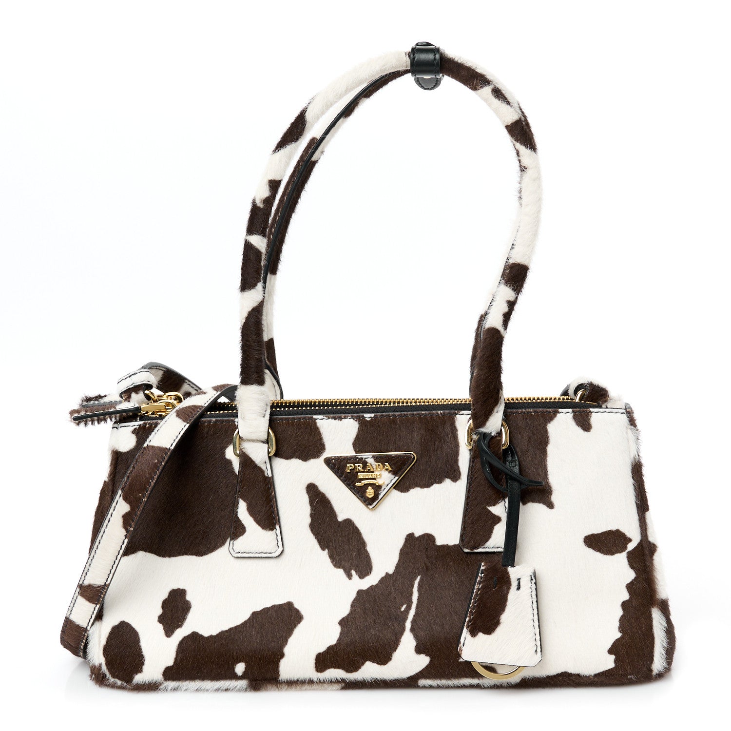 Prada Calf Hair Stampata Cow Medium East West Galleria Double Zip Bag White Moro 1 of 12