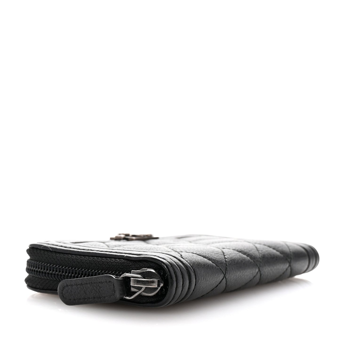 Calfskin Quilted Small Boy Zip Around Wallet Black