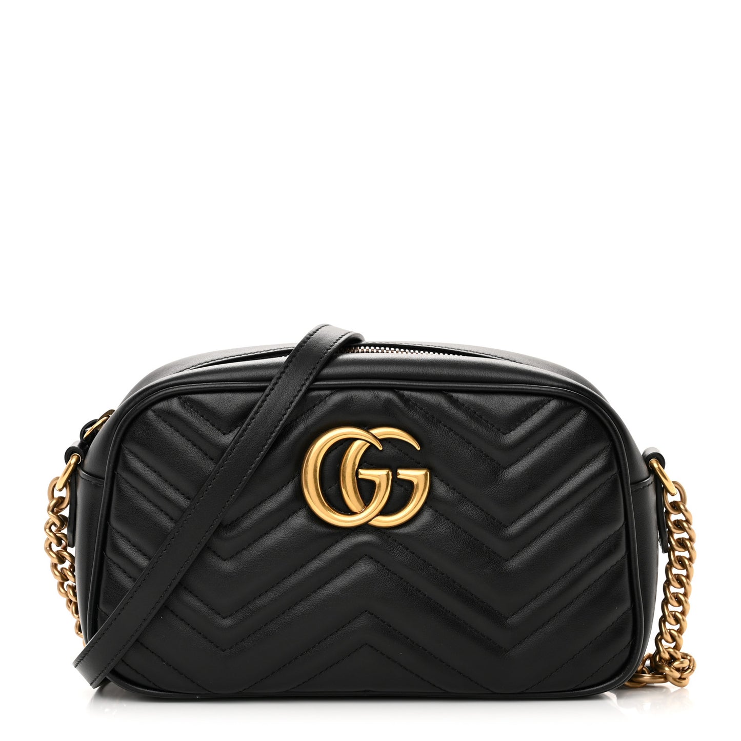 Calfskin Matelasse Small GG Marmont Chain Shoulder Bag Black