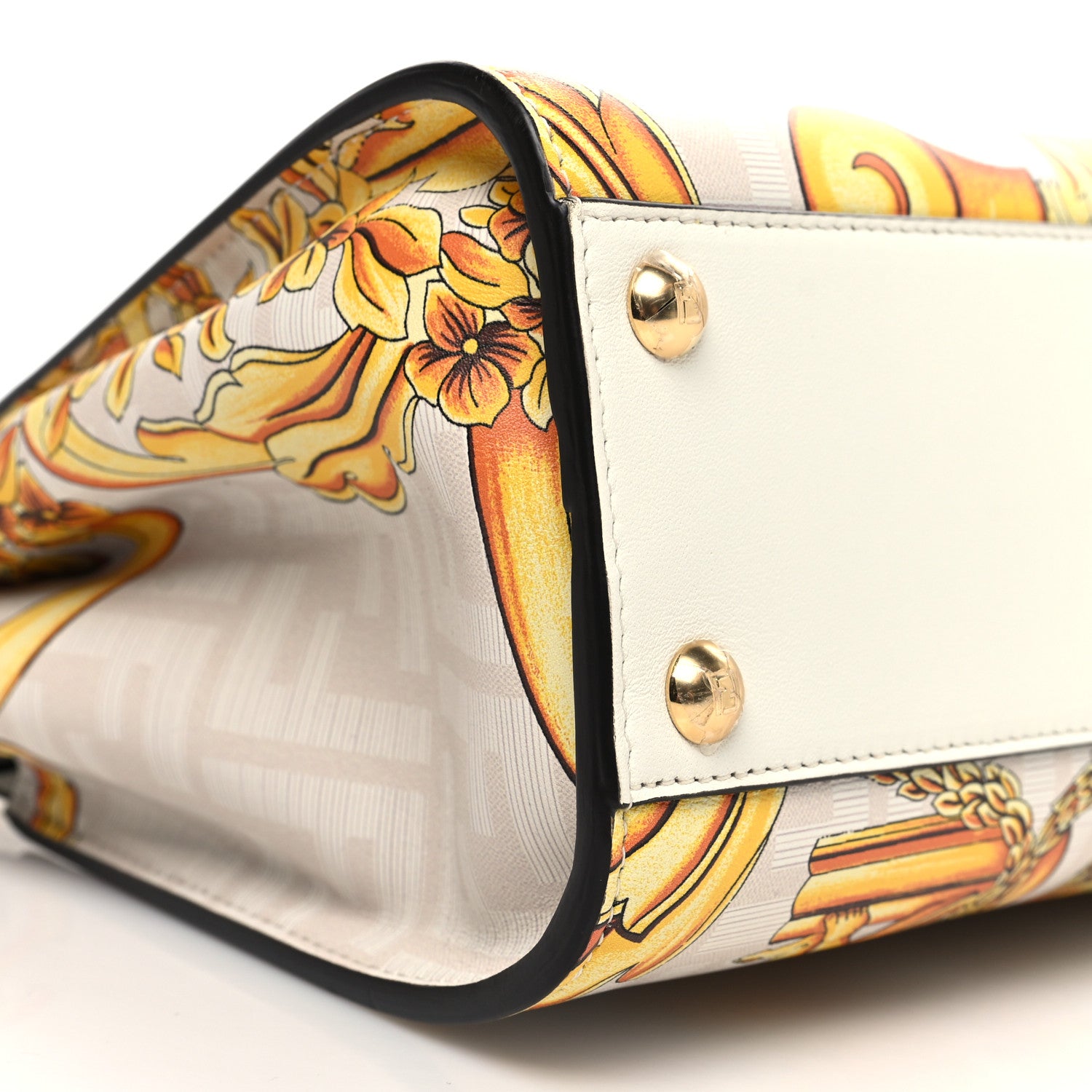 Fendi X VERSACE Vitello Seta Nappa Fendace FF Baroque Mini Peekaboo Iconic Satchel White Ice Gold 11 of 12