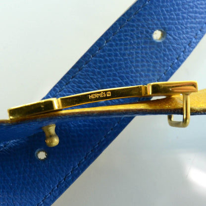 Hermes Courchevel Reversible Thin H Belt 70 Bleu France and Jaune 5 of 5