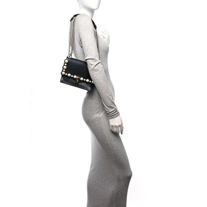 Fendi Vitello Liberty Pearl Scalloped Studded Small Kan I Shoulder Bag Black 3 of 11