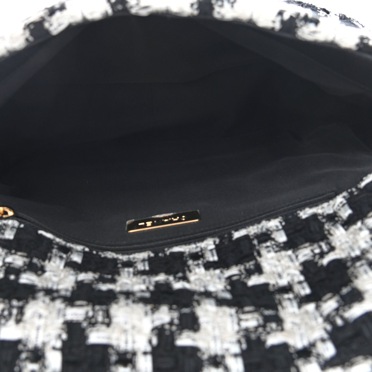 Tweed Quilted Large Chanel 19 Flap Black Ecru White