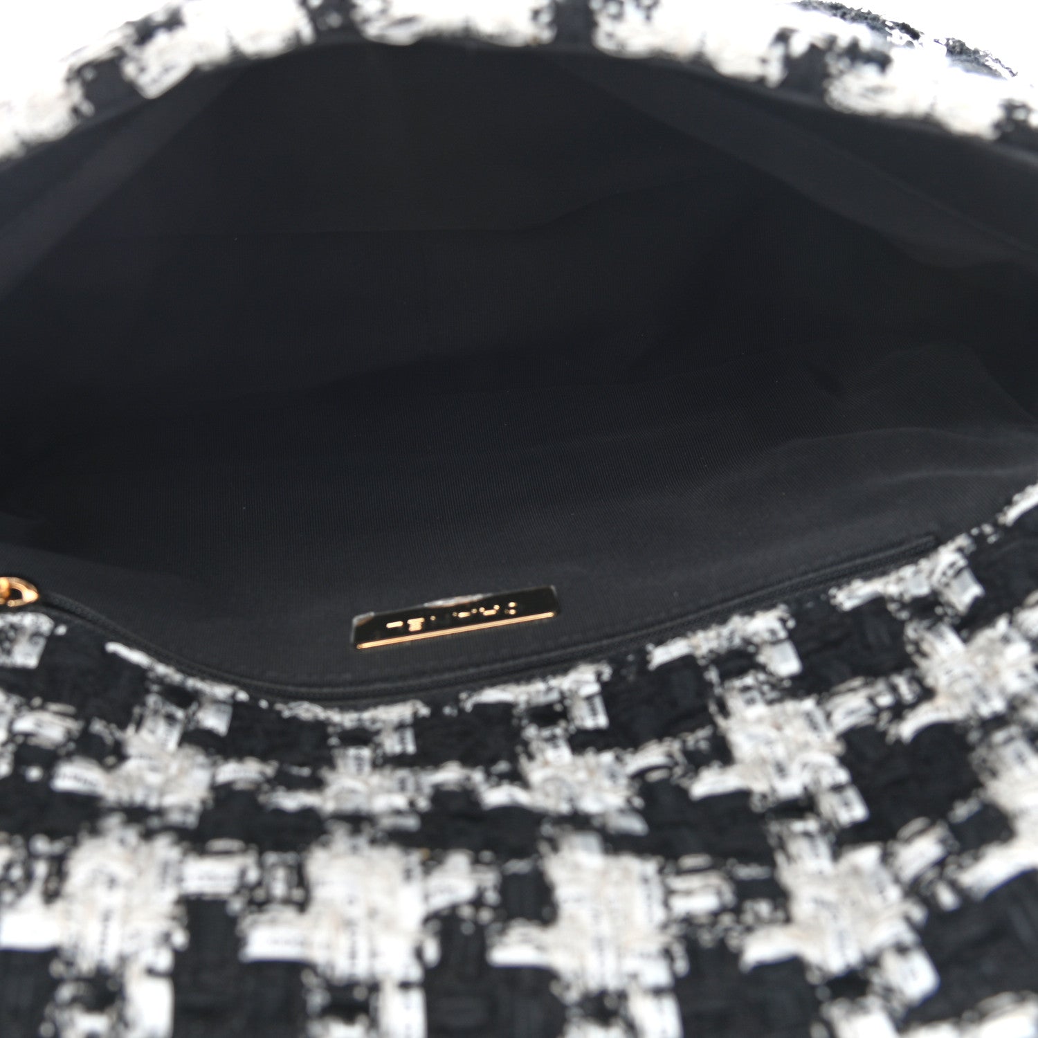 Chanel Tweed Quilted Large Chanel 19 Flap Black Ecru White 5 of 9