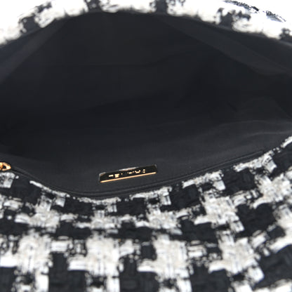 Chanel Tweed Quilted Large Chanel 19 Flap Black Ecru White 5 of 9