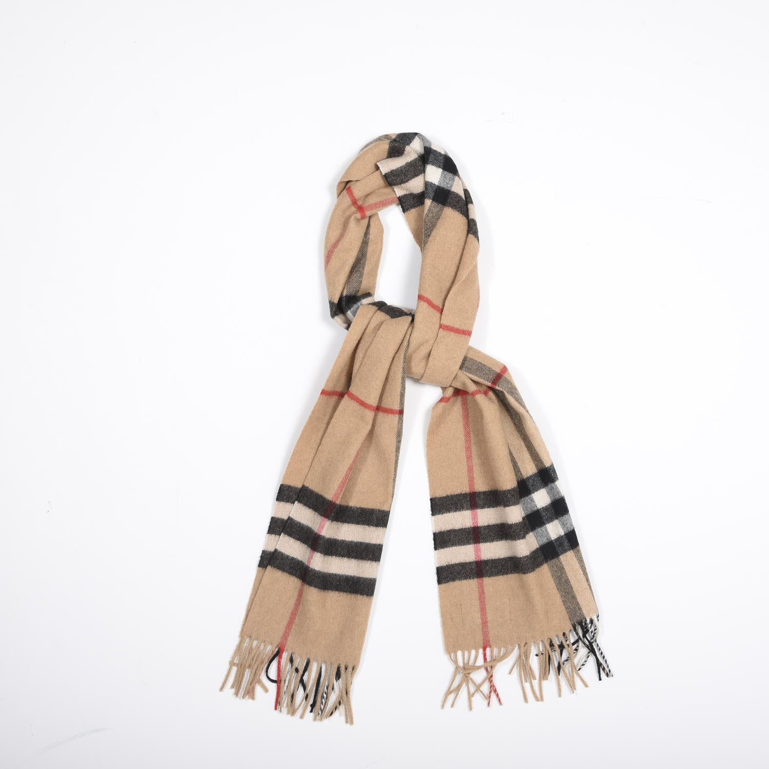 Burberry Cashmere Giant Check Fringe Scarf Camel 4 of 4