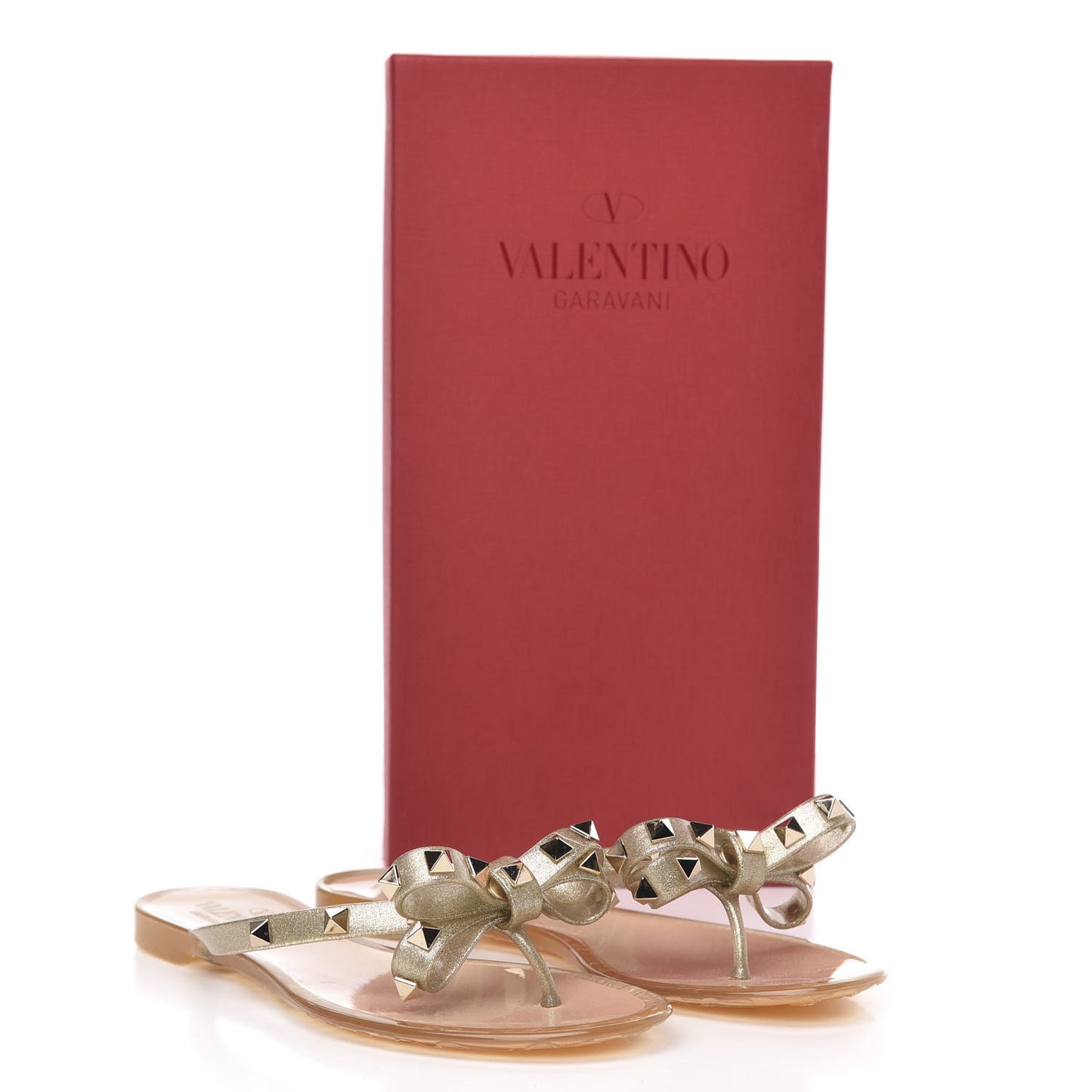 PVC Jelly Glitter Rockstud Bow Thong Sandals 36 Oro