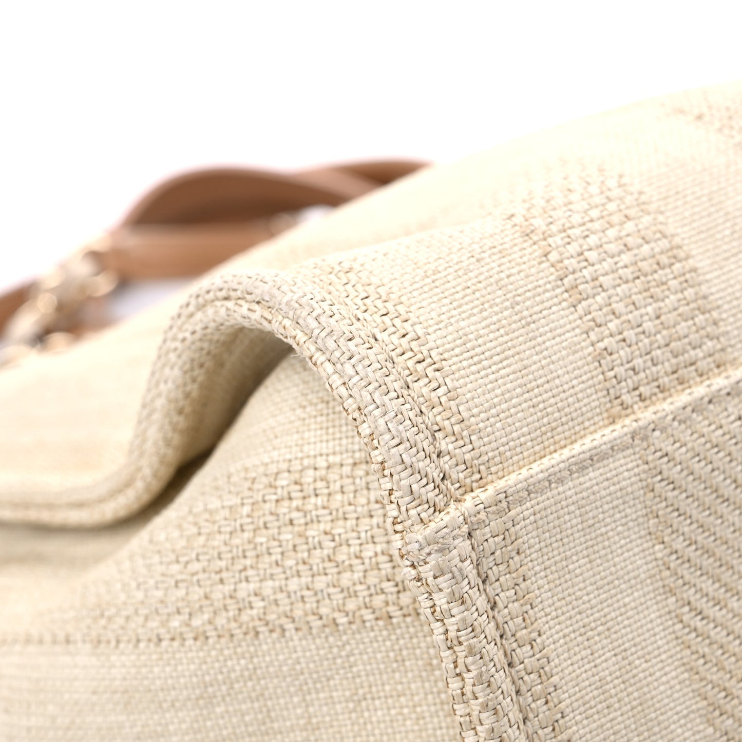 Straw Raffia Calfskin Striped Large Deauville Tote Beige