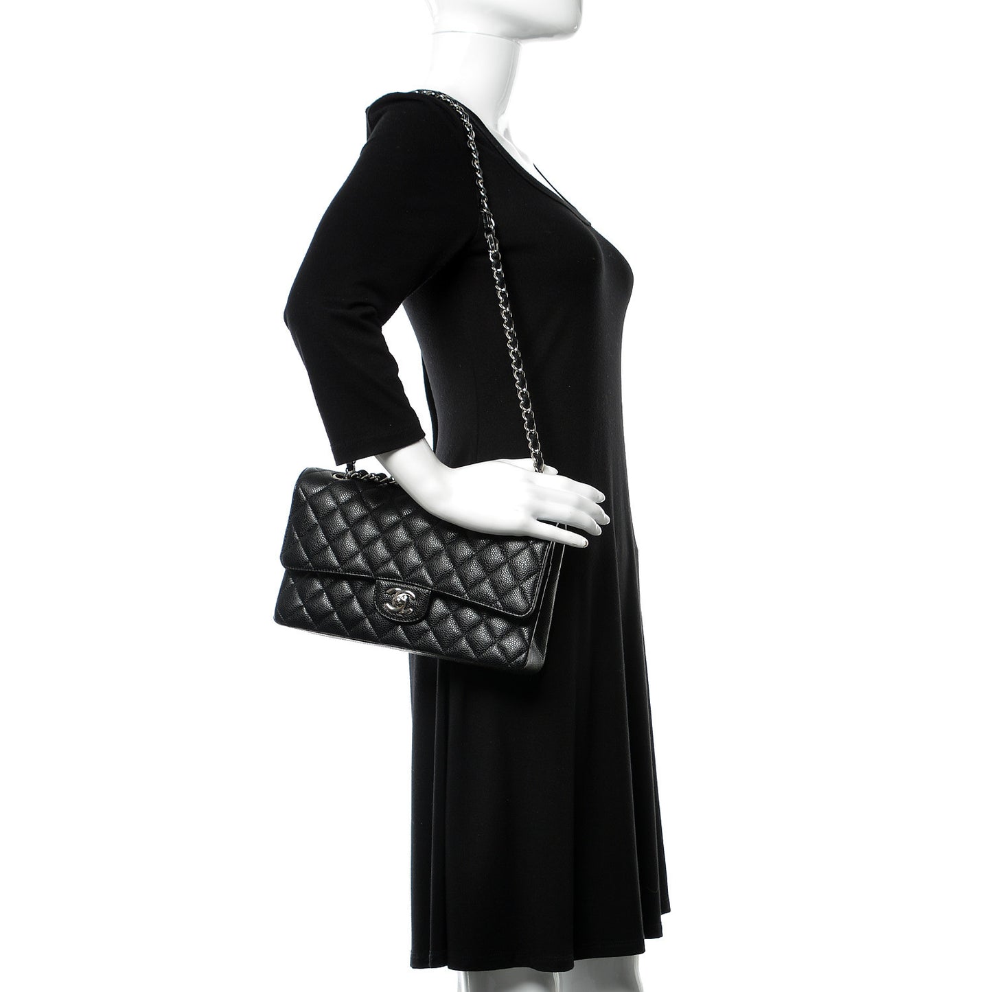 Caviar Quilted Medium Double Flap Black