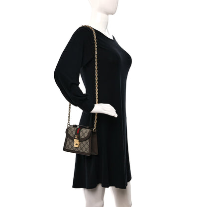 Gucci GG Supreme Monogram Textured Dollar Calfskin Web Mini Ophidia Padlock Top Handle Chain Shoulder Bag Beige Ebony New Acero 2 of 9