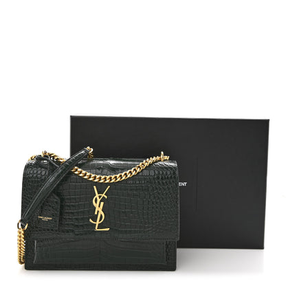 Saint Laurent Calfskin Crocodile Embossed Medium Monogram Sunset Dark Green 12 of 12