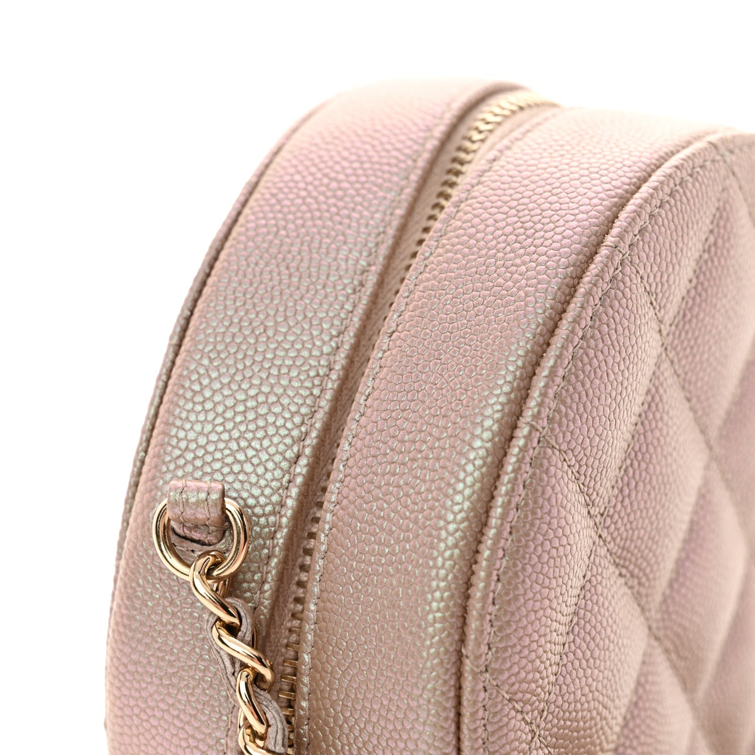Chanel Iridescent Caviar Resin Quilted Round Clutch With Chain Beige 11 of 12