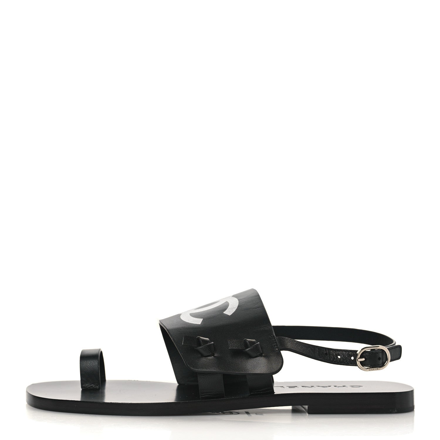 Chanel Goatskin CC Sandals 36 Black 1 of 8