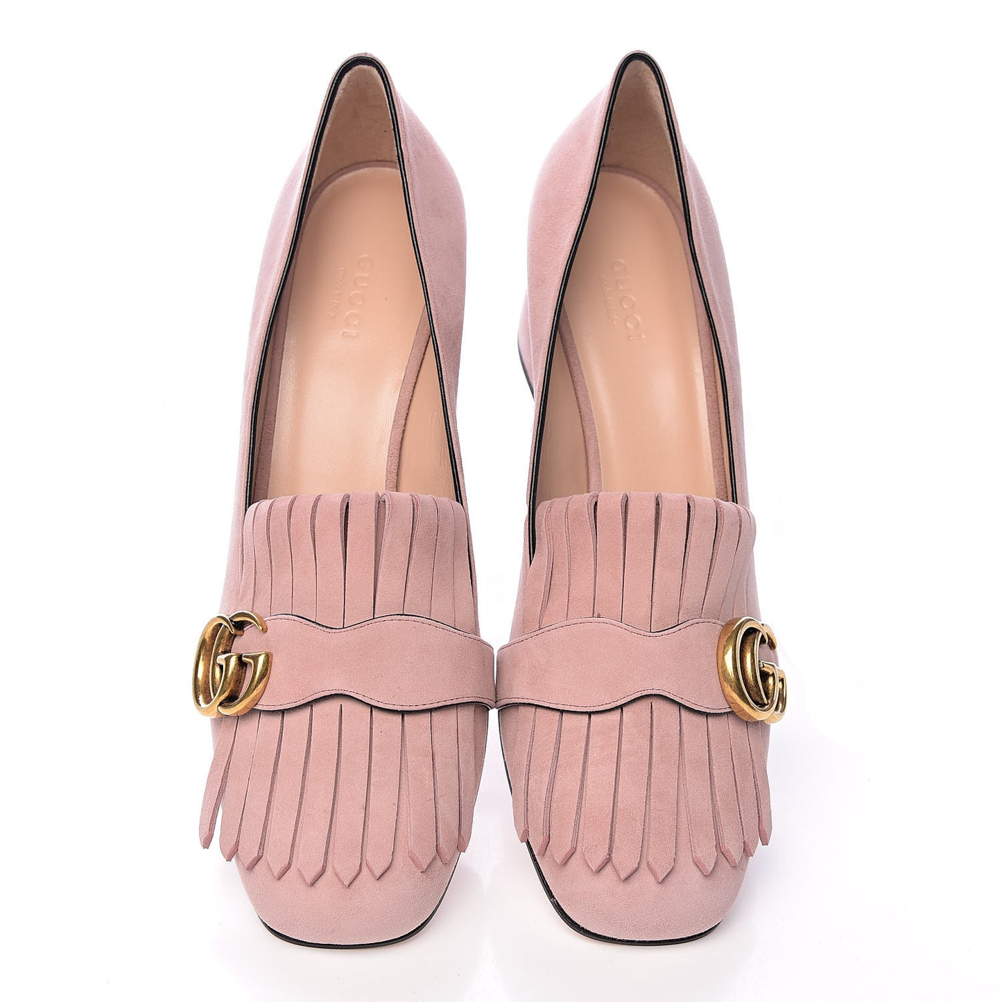 Kid Scamosciato GG Marmont Fringe 50mm Loafer Pumps 40 Crystal Pink