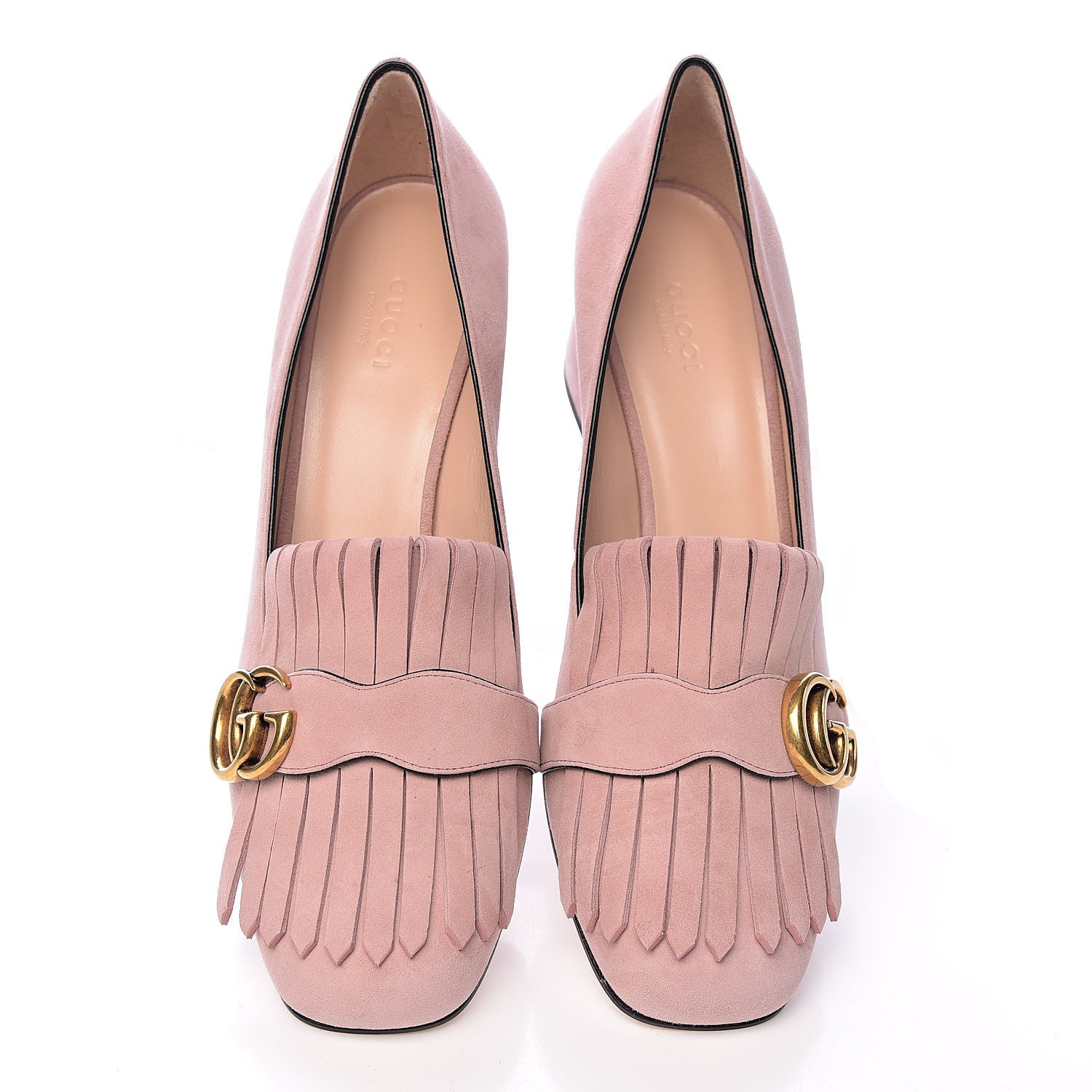 Gucci Kid Scamosciato GG Marmont Fringe 50mm Loafer Pumps 40 Crystal Pink 9 of 10