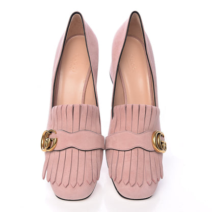 Gucci Kid Scamosciato GG Marmont Fringe 50mm Loafer Pumps 40 Crystal Pink 9 of 10