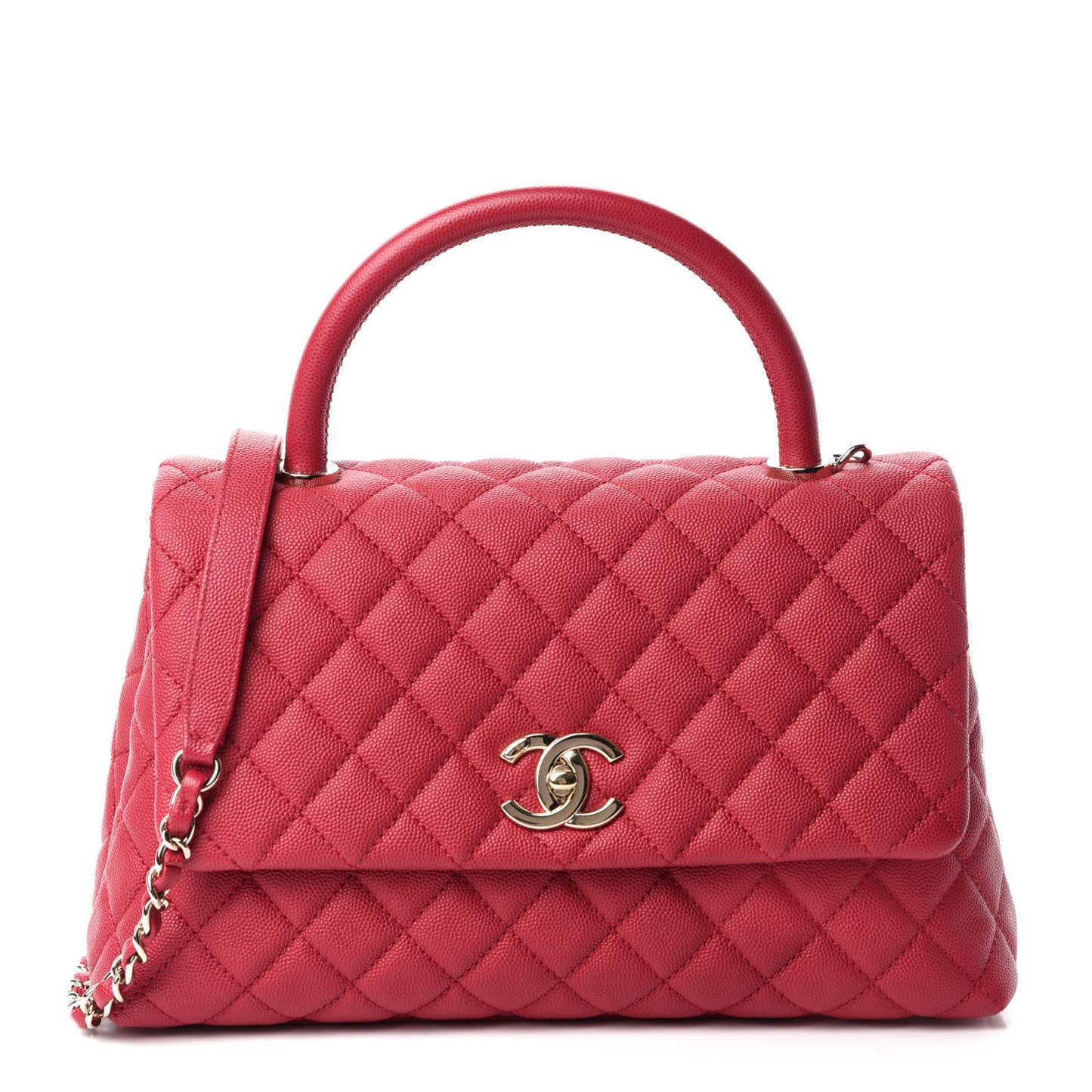 Caviar Quilted Small Coco Handle Flap Dark Pink