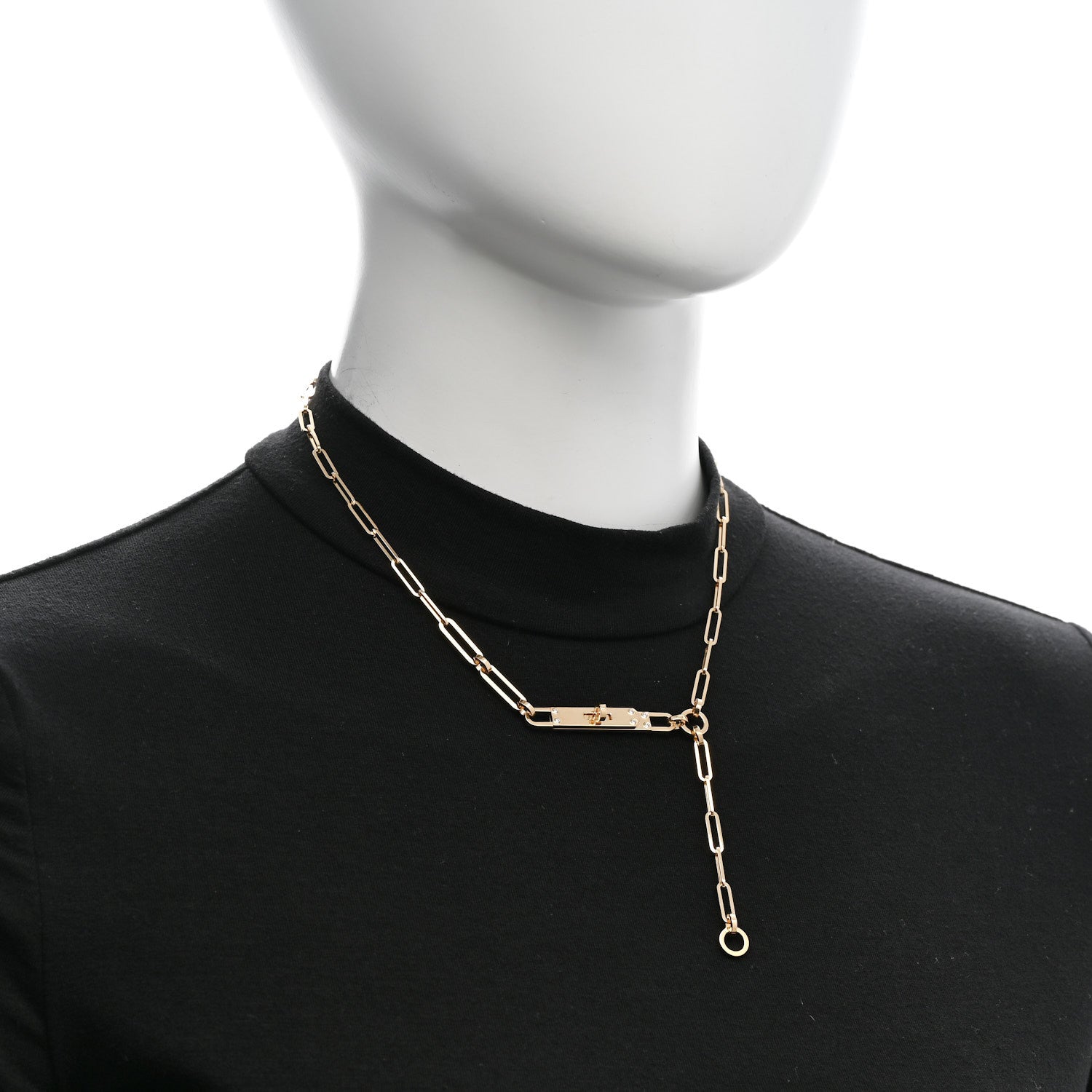 Hermes 18K Yellow Gold Diamond PM Kelly Chaine Lariat Necklace ST 2 of 6