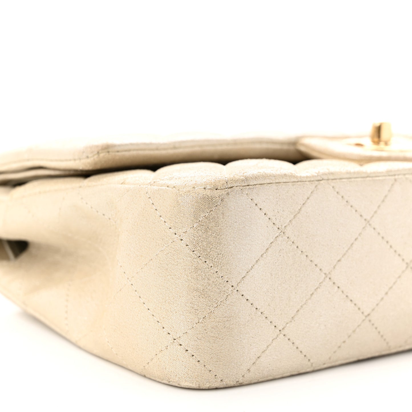 Iridescent Calfskin Quilted Medium Double Flap Light Gold