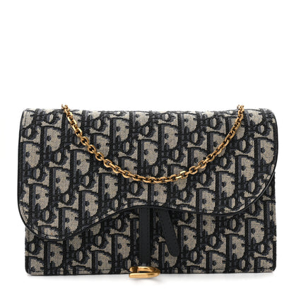 Christian Dior Oblique Saddle Chain Pouch Blue 1 of 11