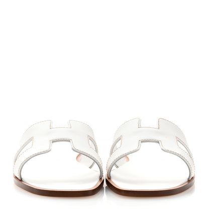Hermes Box Calfskin Oran Sandals 38.5 White 3 of 10