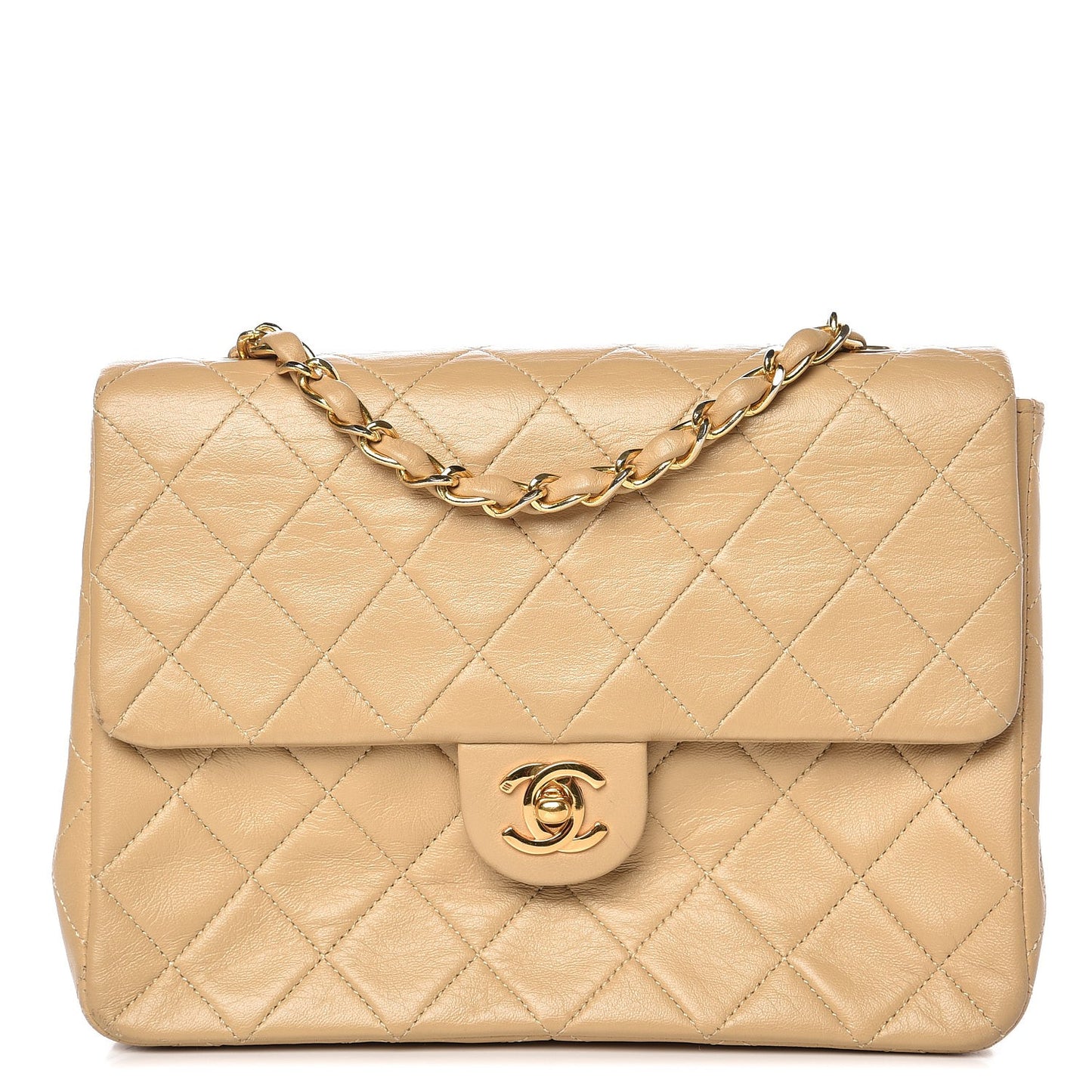 Lambskin Quilted Small Flap Beige