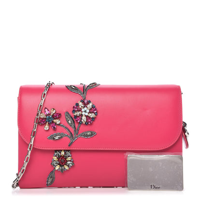 Christian Dior Lambskin Floral Embellished Clutch Pink 1 of 12