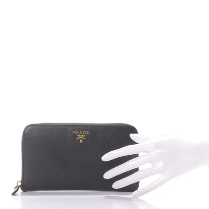 Prada Saffiano Metal Zip Around Wallet Black 2 of 10