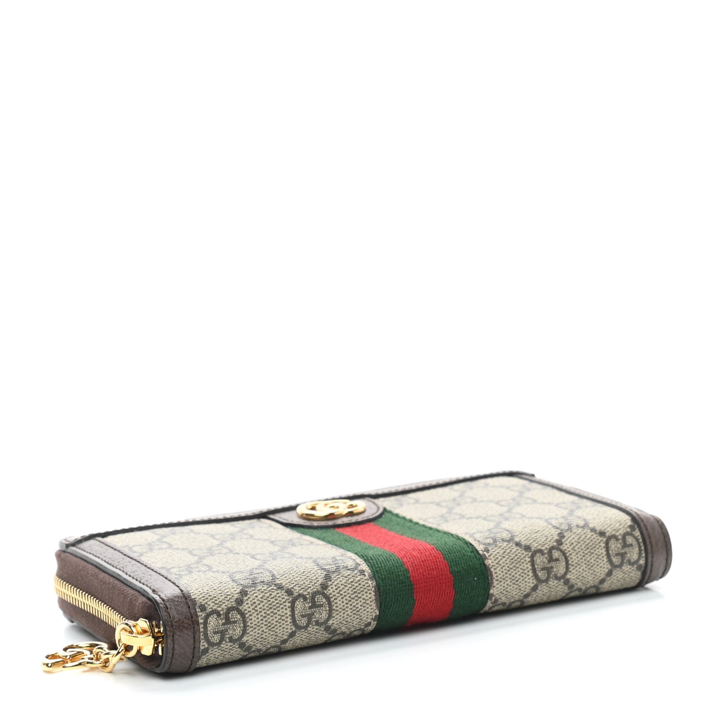 GG Supreme Monogram Web Ophidia Zip Around Wallet Brown