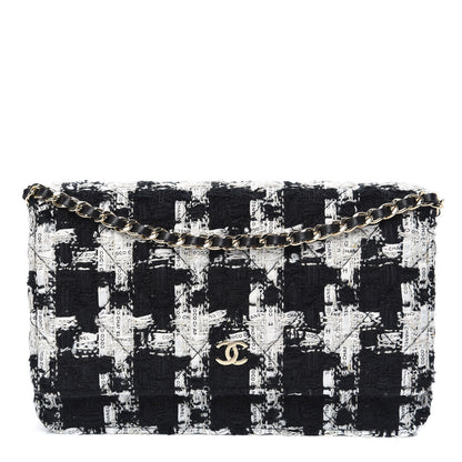 Chanel Tweed Quilted Wallet On Chain WOC Black Ecru White 1 of 11