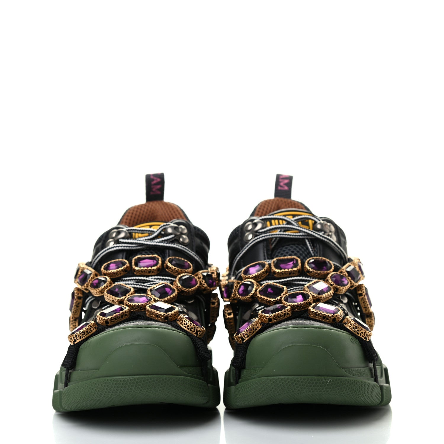 Gucci X SEGA Mesh Suede Calfskin Removable Crystals Flashtrek Sneakers 37.5 Loess Black Olive Green 2 of 6
