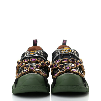 Gucci X SEGA Mesh Suede Calfskin Removable Crystals Flashtrek Sneakers 37.5 Loess Black Olive Green 2 of 6