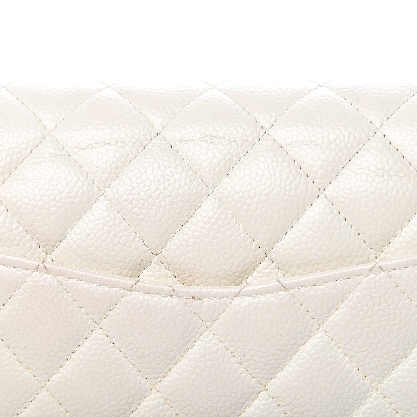 Caviar Quilted Medium Double Flap White