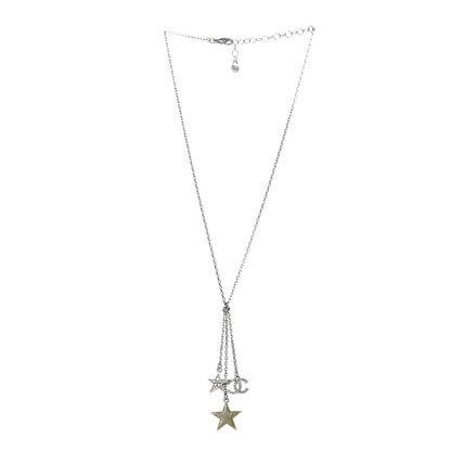 Chanel Crystal Glitter Star CC Pendant Necklace Silver Gold 3 of 6