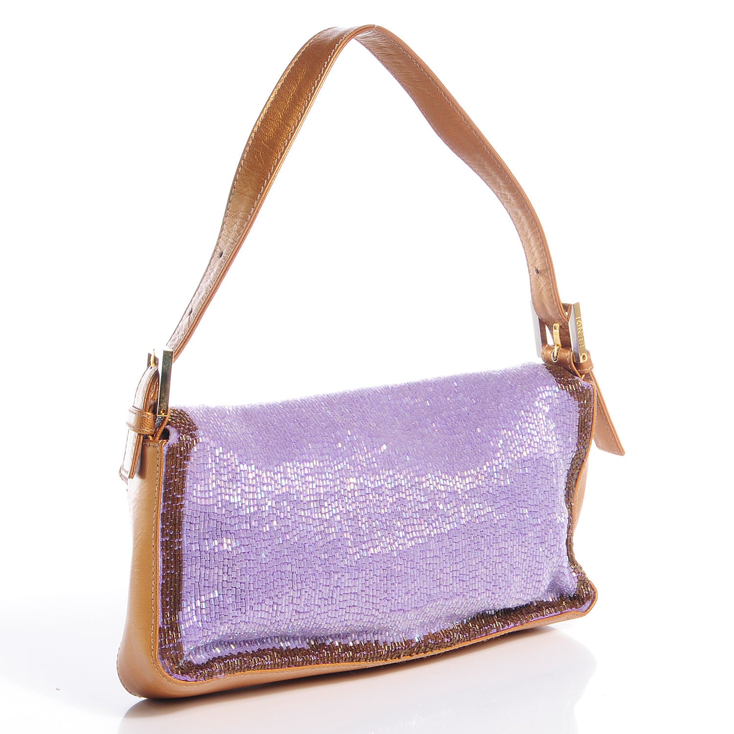 Fendi Leather Beaded Baguette Purple 3 of 9