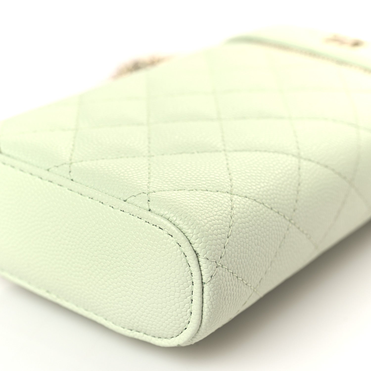 Chanel Caviar Quilted Phone Holder With Chain Light Green 8 of 9