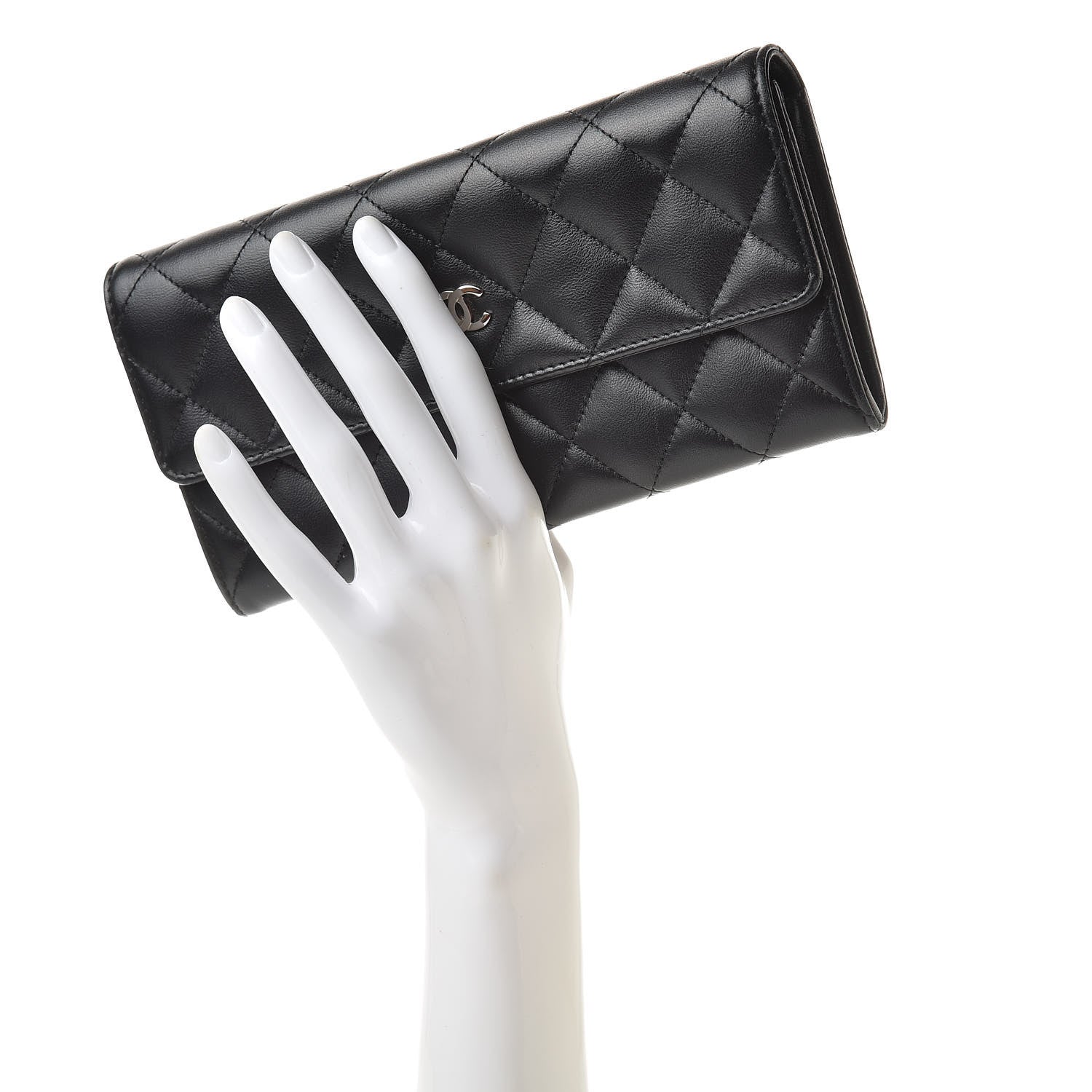 Chanel Lambskin Quilted Large Gusset Flap Wallet Black 2 of 11