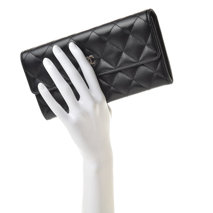 Chanel Lambskin Quilted Large Gusset Flap Wallet Black 2 of 11