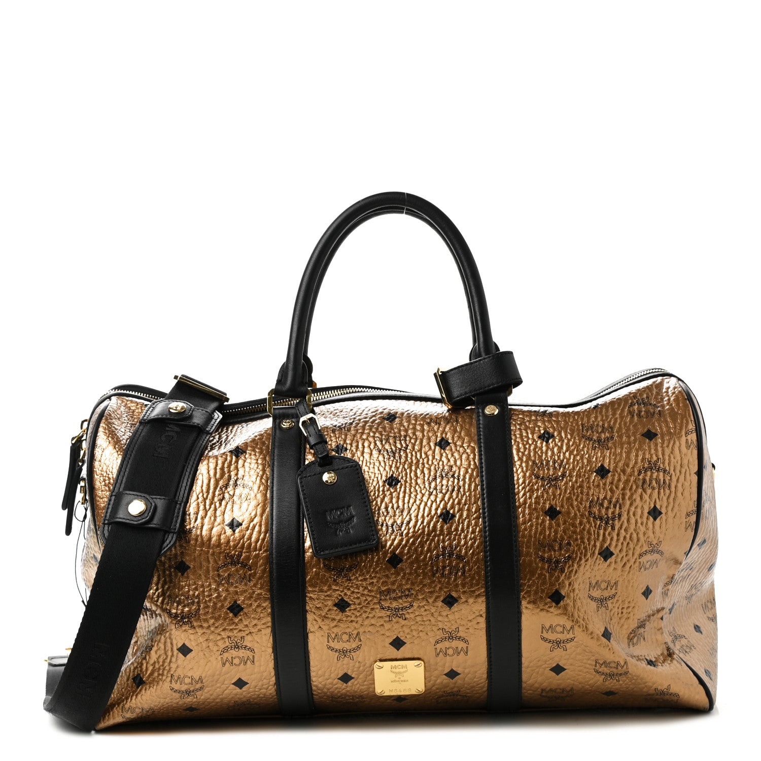 MCM Metallic Visetos Traveler Weekender Duffle Bag Gold 1 of 8