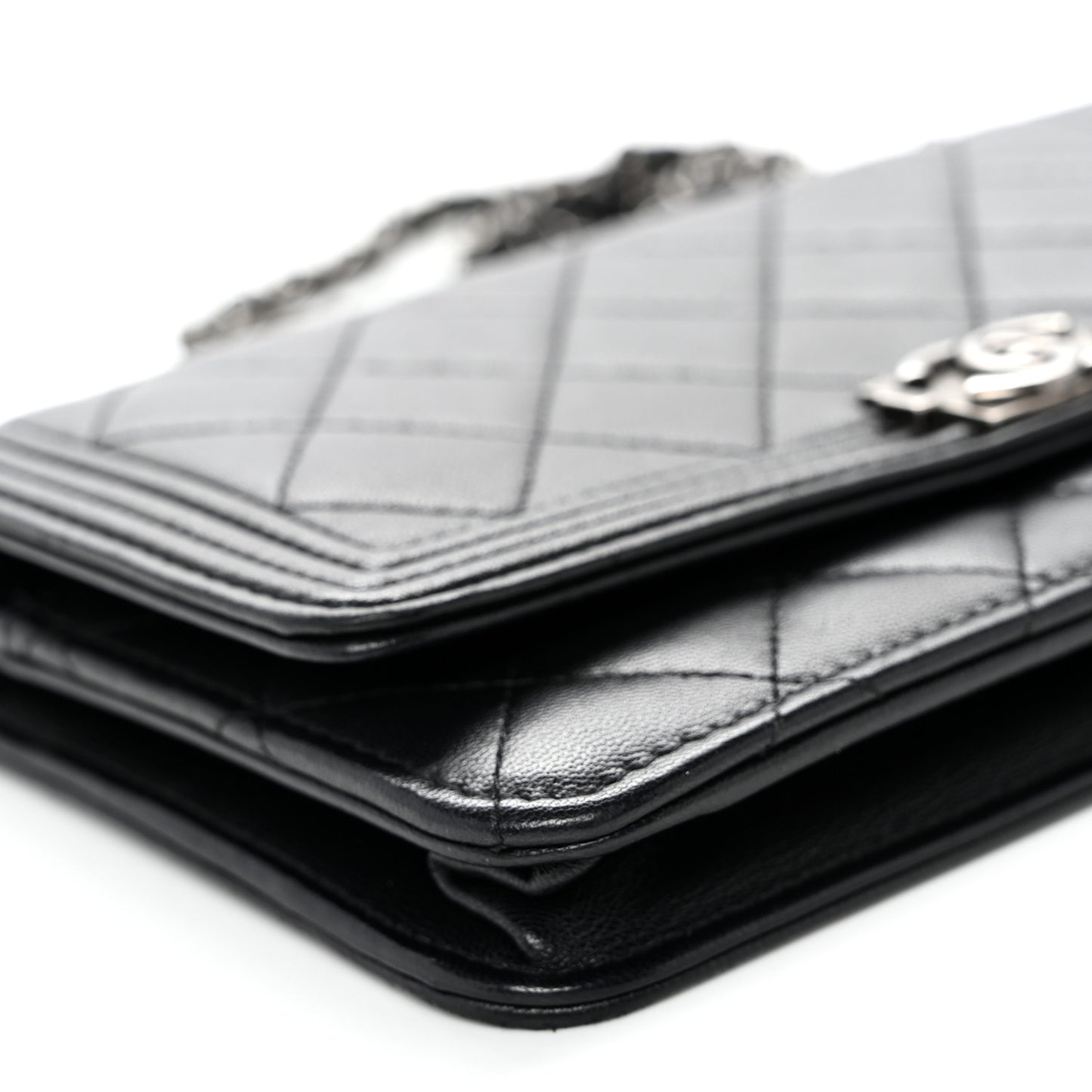 Lambskin Quilted Boy Wallet On Chain WOC Black