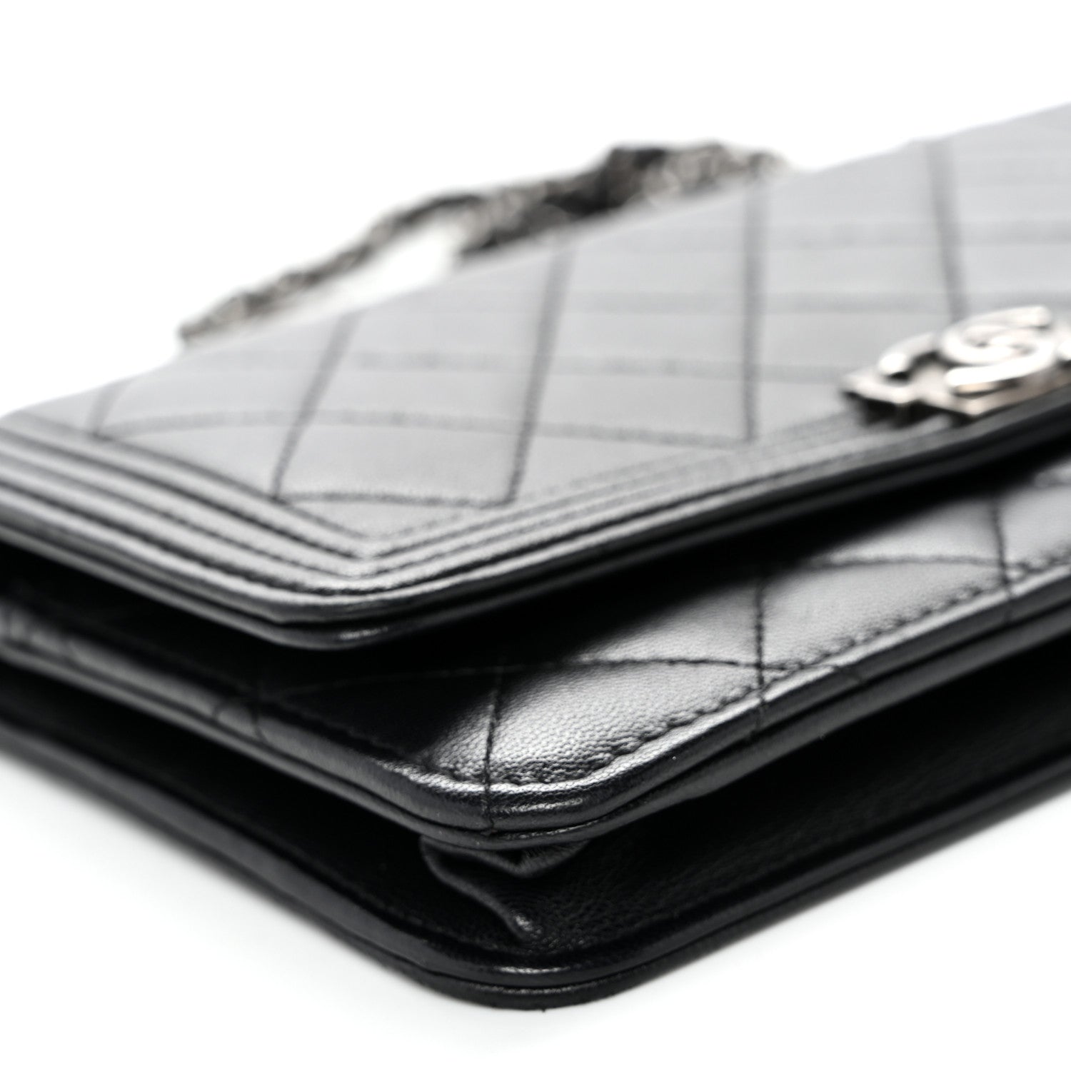 Chanel Lambskin Quilted Boy Wallet On Chain WOC Black 10 of 13