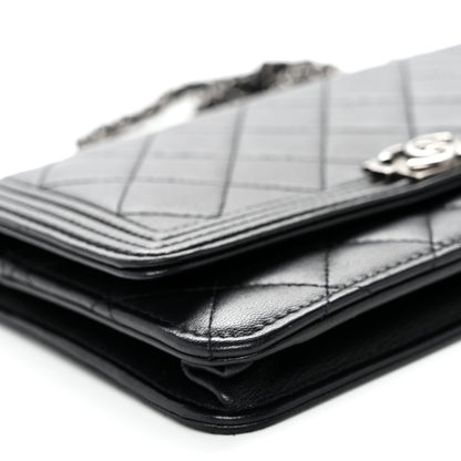 Chanel Lambskin Quilted Boy Wallet On Chain WOC Black 10 of 13
