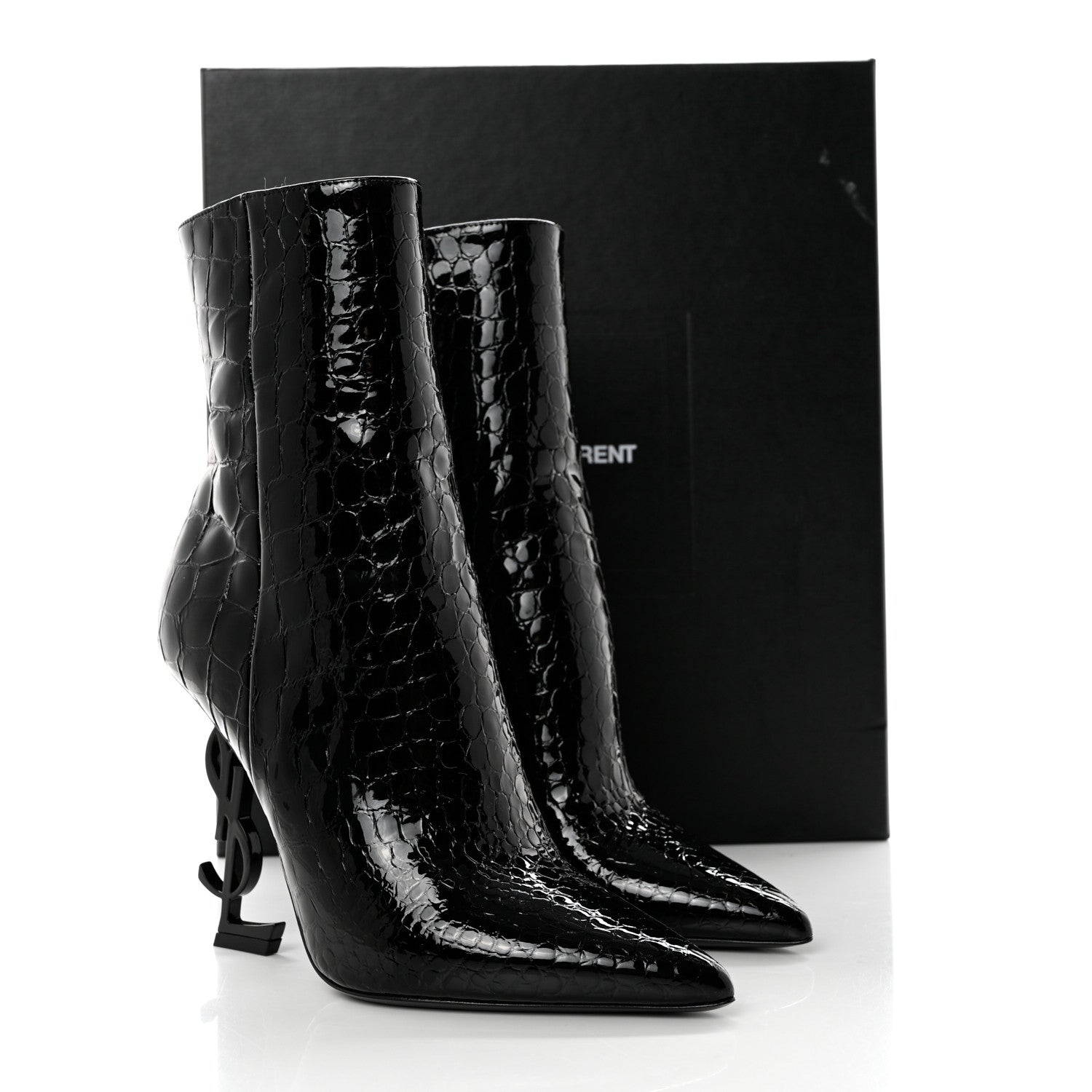 Saint Laurent Alligator Embossed Patent Calfskin Opyum 110 Ankle Boots 38 Black 9 of 9
