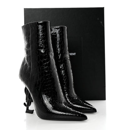 Saint Laurent Alligator Embossed Patent Calfskin Opyum 110 Ankle Boots 38 Black 9 of 9