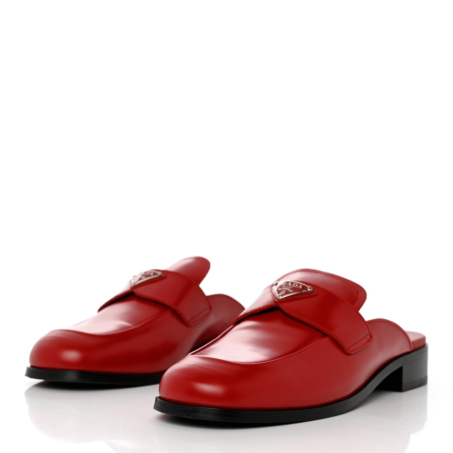 Spazzolato Metal Triangle Logo 25mm Loafer Mules 39.5 Scarlatto