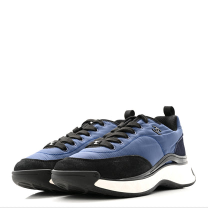 Chanel Nylon Suede Calfskin Womens Logo Sneakers 41 Dark Navy Blue 4 of 13