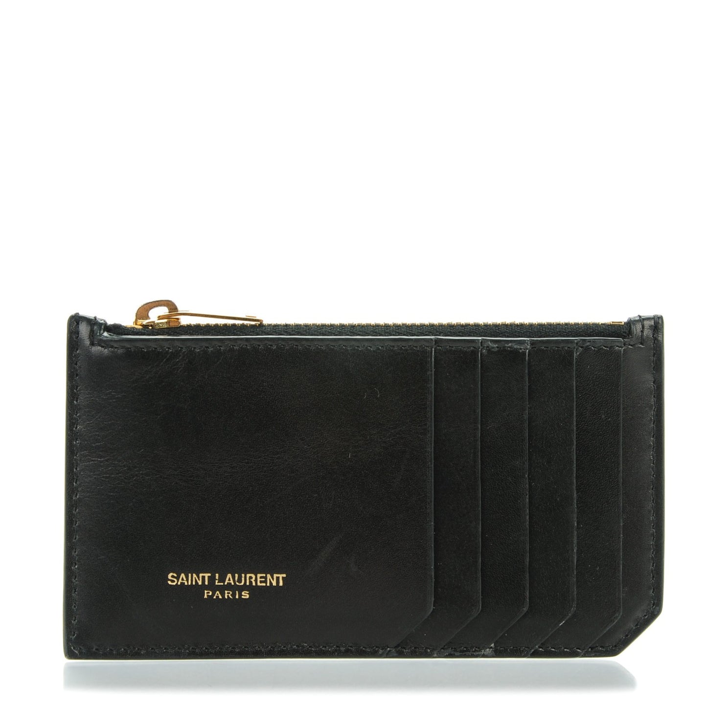 Calfskin 5 Fragments Zip Pouch Card Holder Black