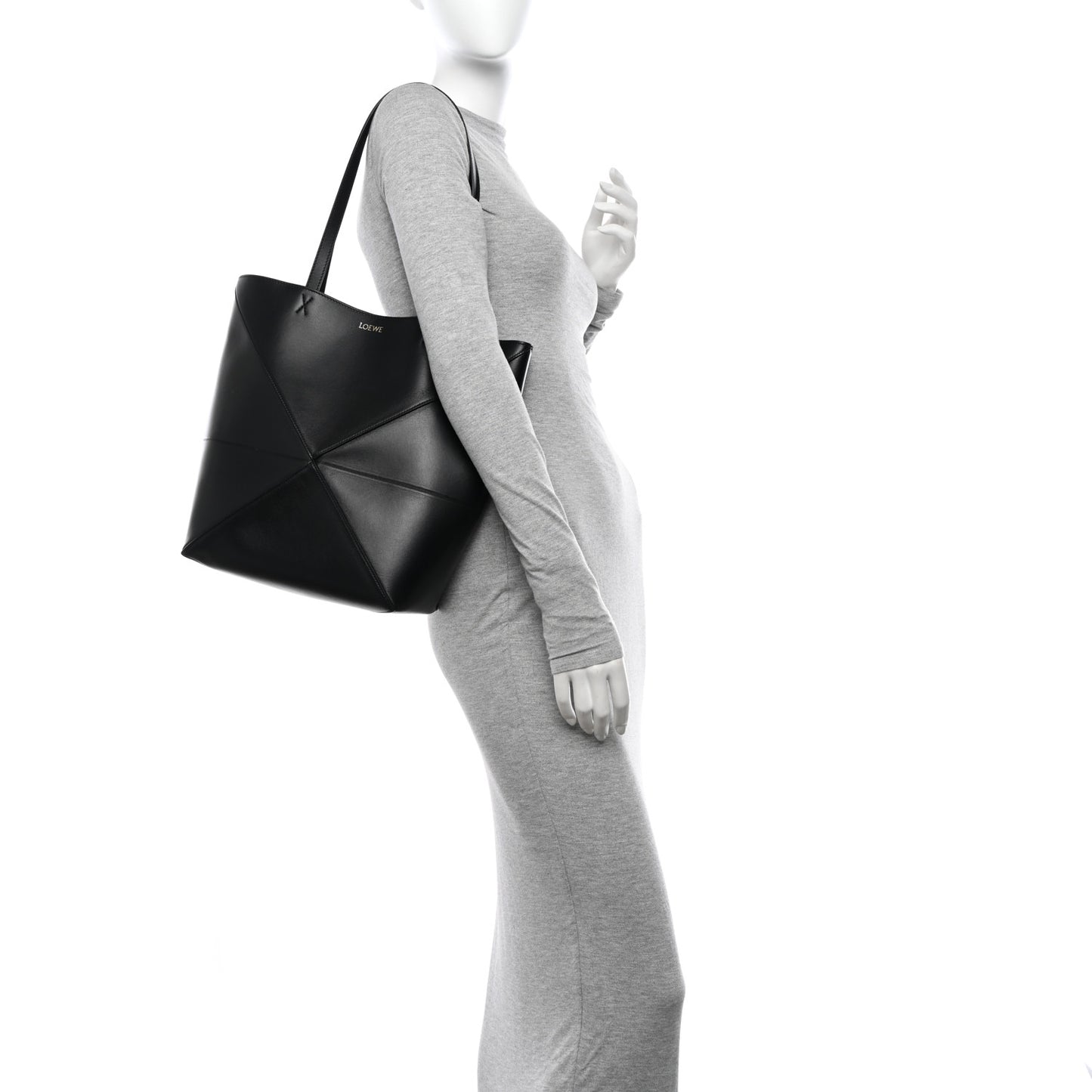 Shiny Calfskin Medium Puzzle Fold Tote Black