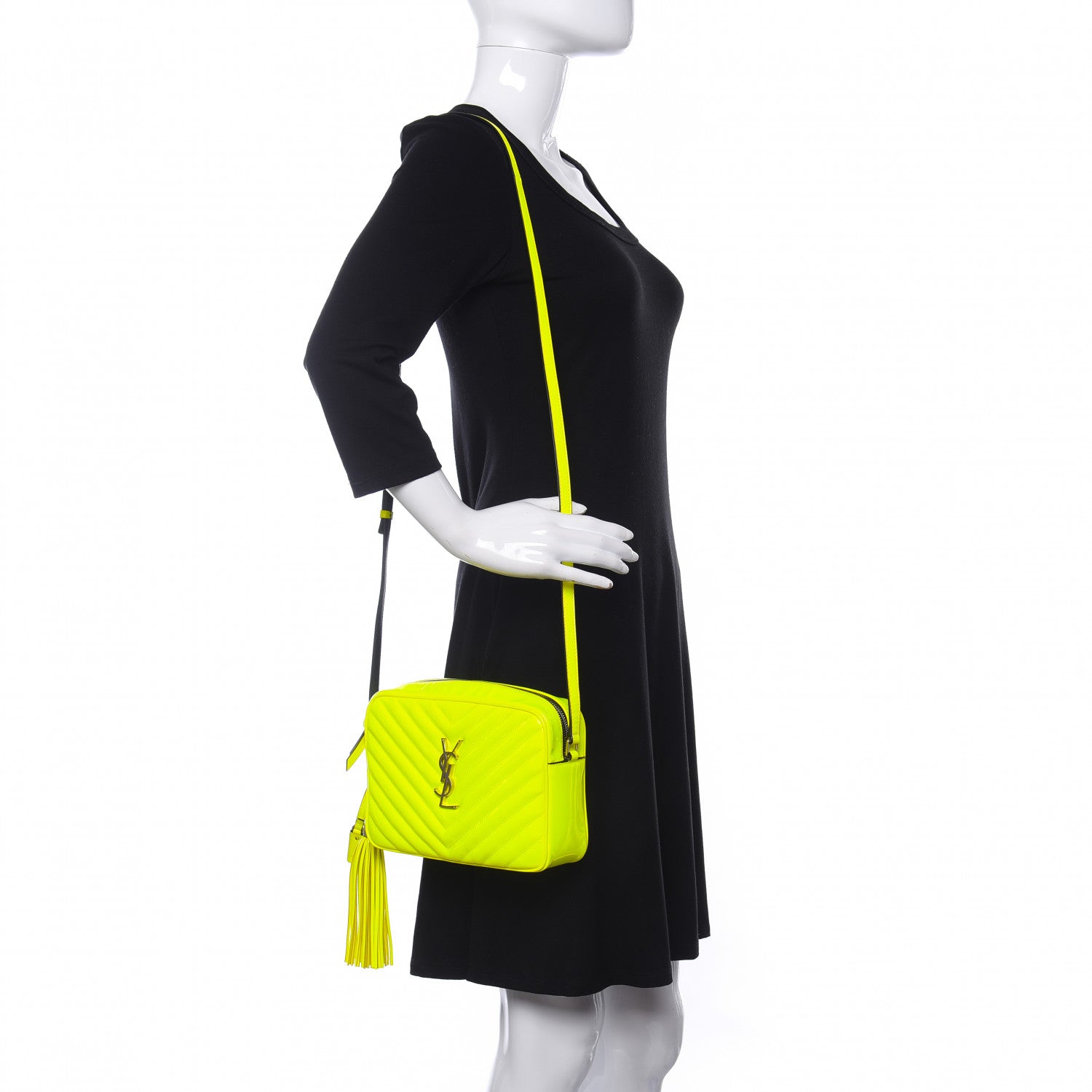 Saint Laurent Patent Calfskin Matelasse Monogram Lou Camera Bag Neon Yellow 2 of 9